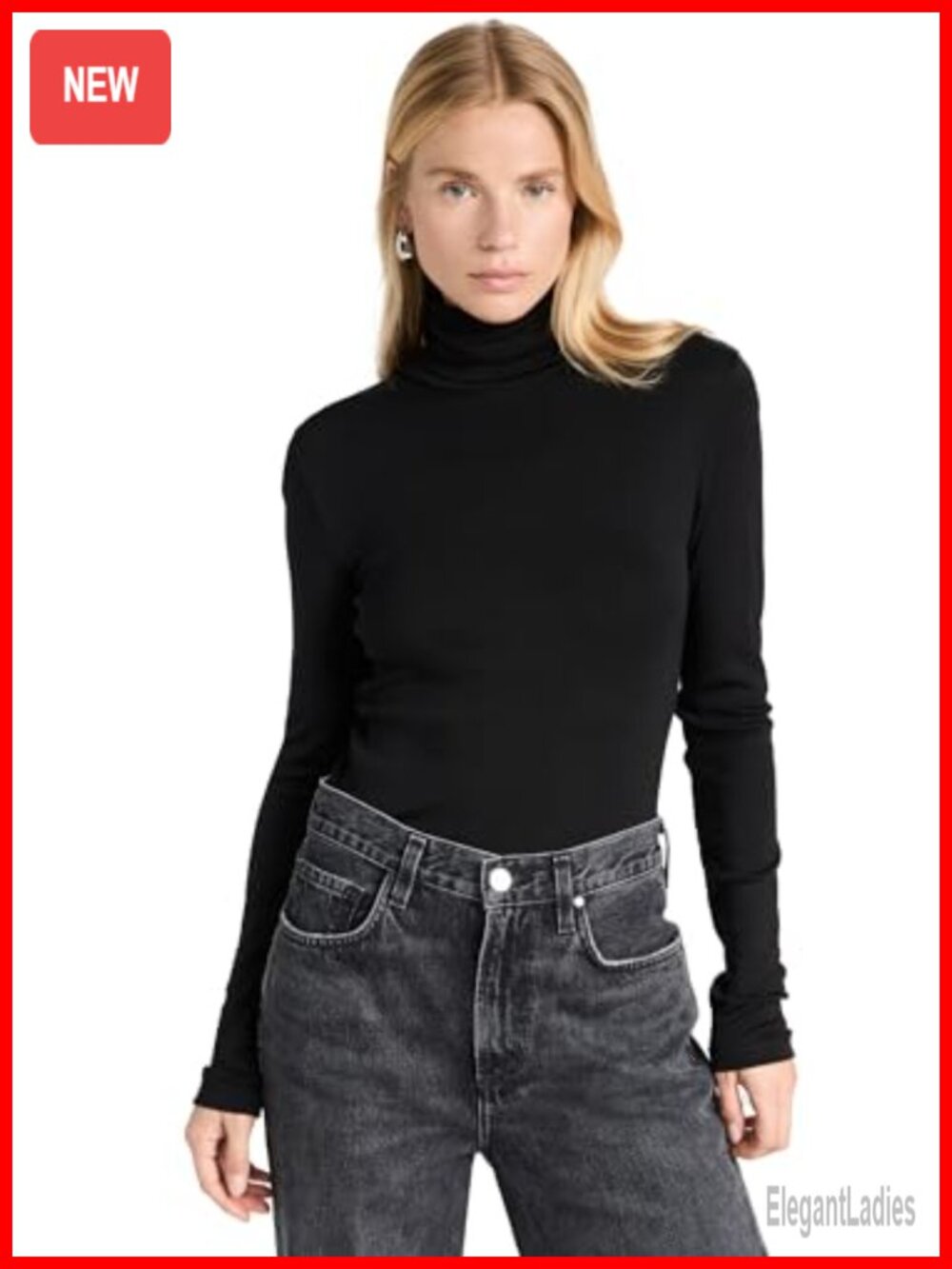 Women's Ribbed Turtleneck Long Sleeve Cotton Pullover Top